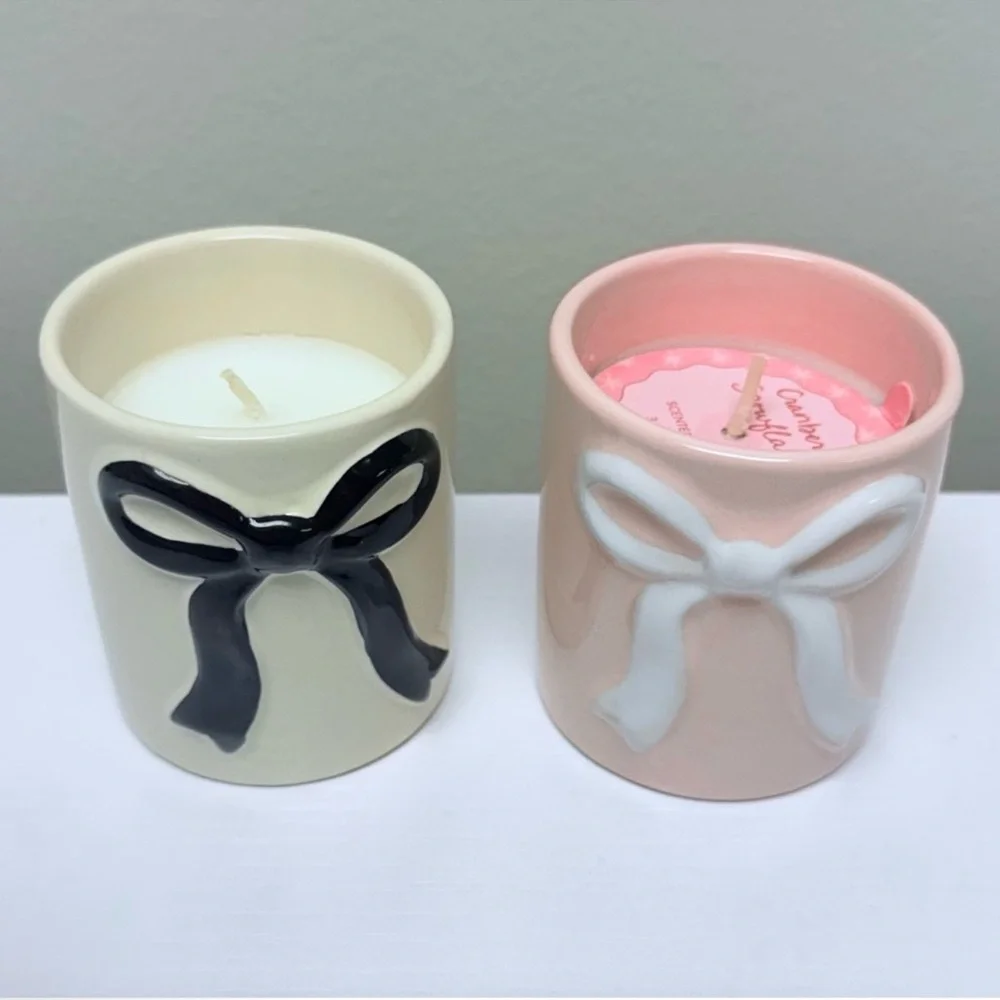 New! Target Bullseye Playground Set of 2 Coquette Bow Ceramic Candles